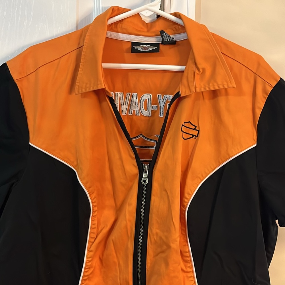 Harley Davidson black & orange zip up short sleeve shirt size 2W - Picture 4 of 5